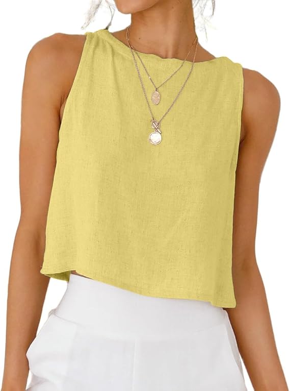IDEALSANXUN Linen Crop Tank Top